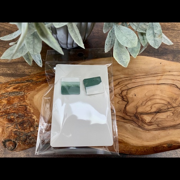 Handmade Clay Square Studs - Forest Greens Series - Picture 4 of 4